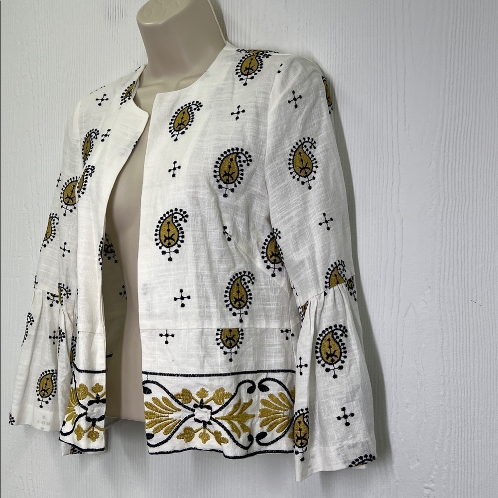 Zara - Embroidered Gold And Black Open Front Paisley Pattern Blazer Size XS - Picture 6 of 11